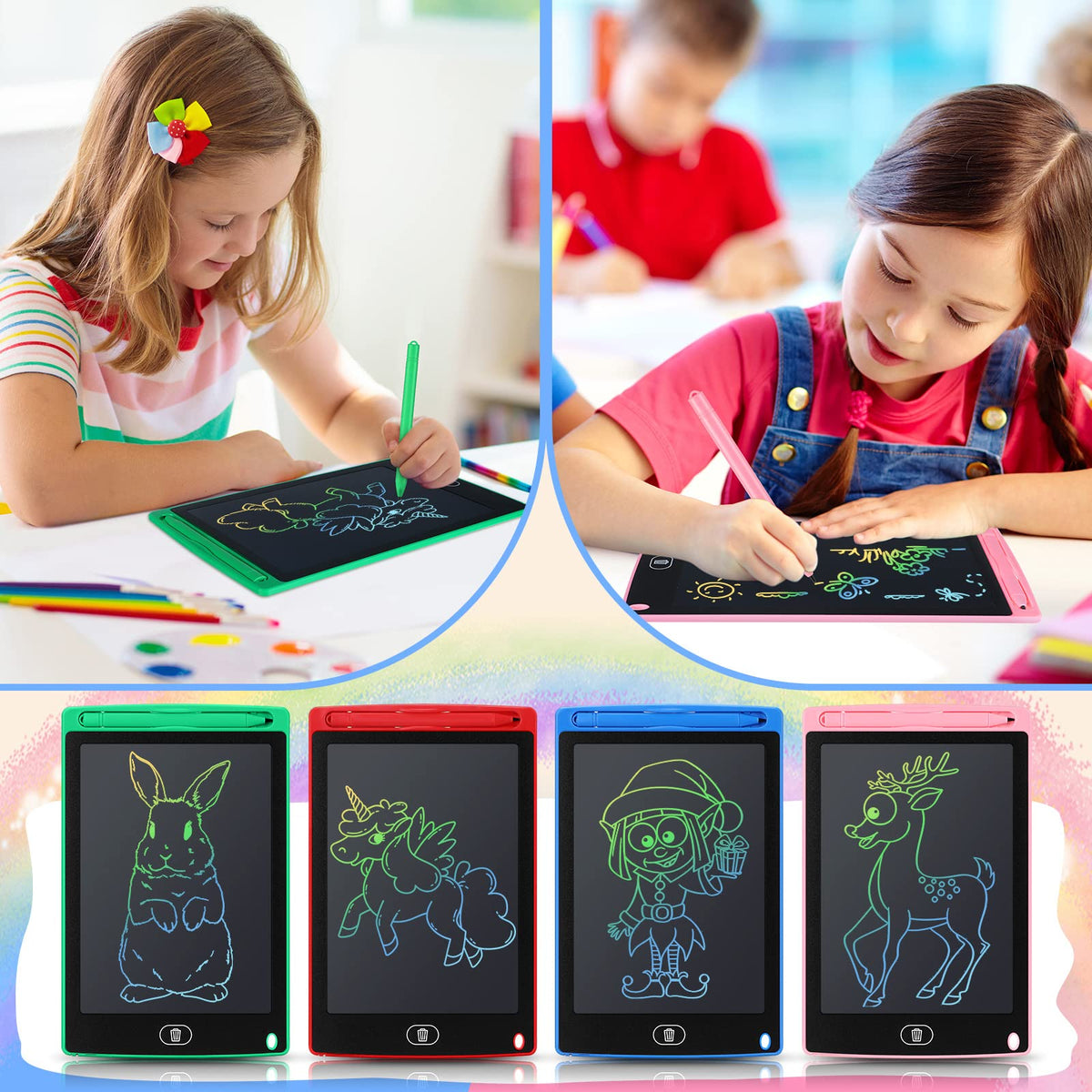 Epakh 16pcs LCD writing tablet pink, smooth erasing with one-button reset.