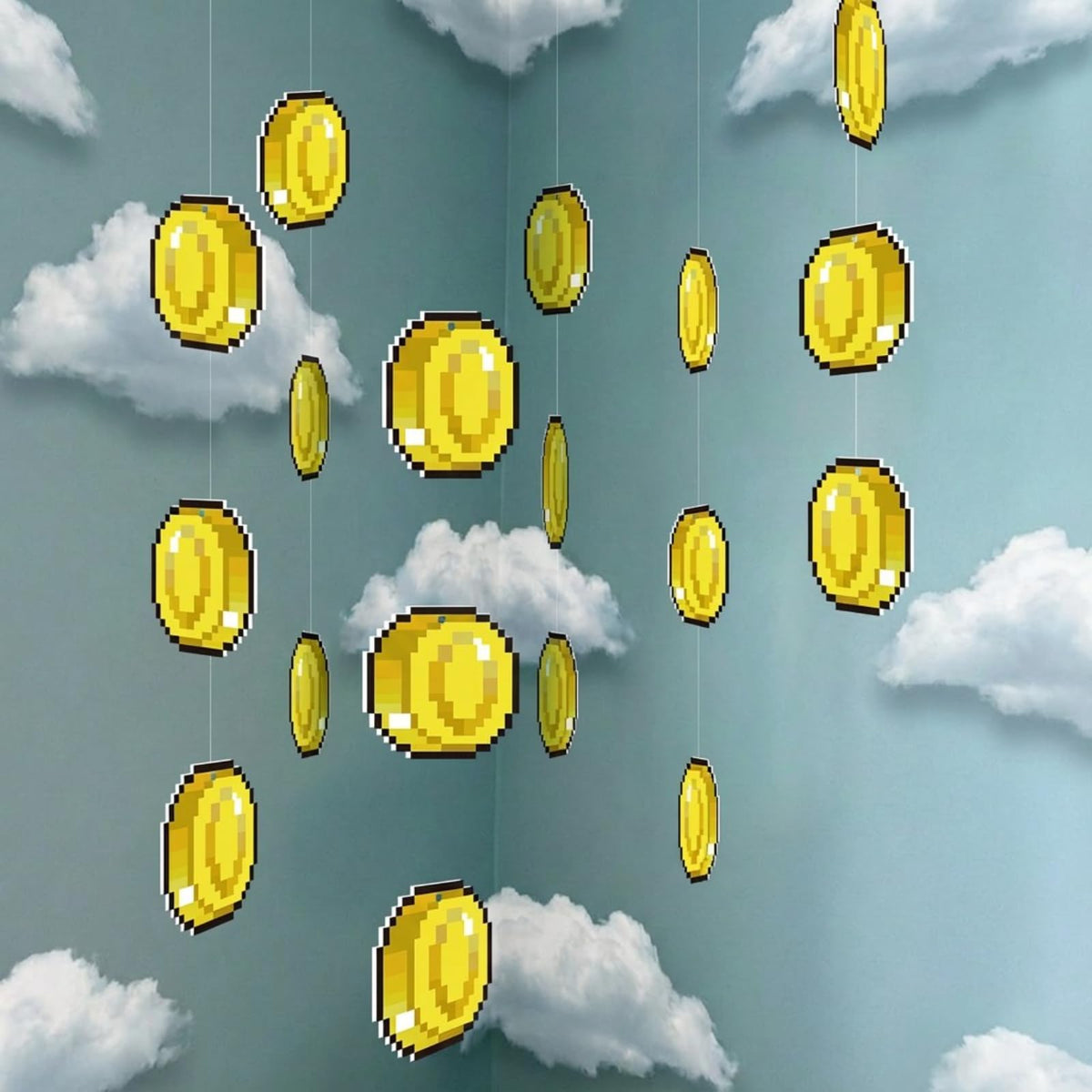 Epakh gold coin hanging decoration, 15 cm, eye-catching for video game parties