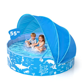 EPN 55-inch kiddie pool with canopy for shade and larger play area in the backyard.