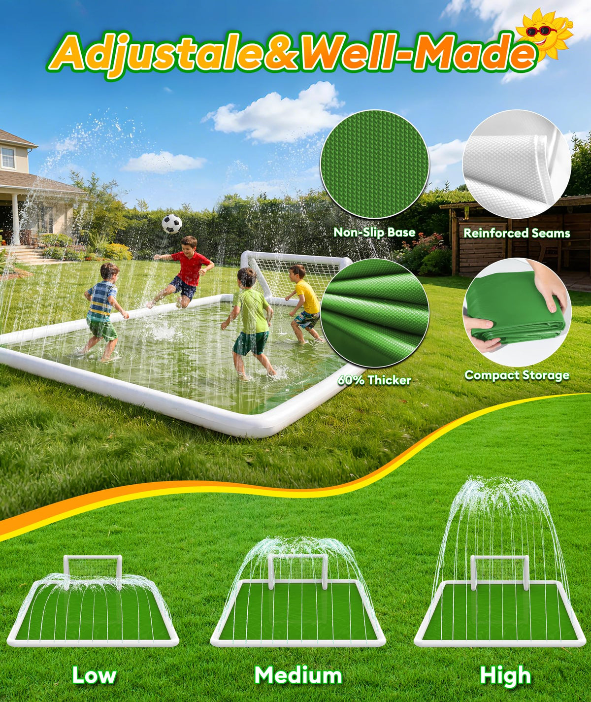 EPN Splash Pad features 60% thicker PVC for durable summer use.
