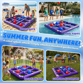 EPN Tic Tac Toe sprinkler setup on lawn adding refreshing water play