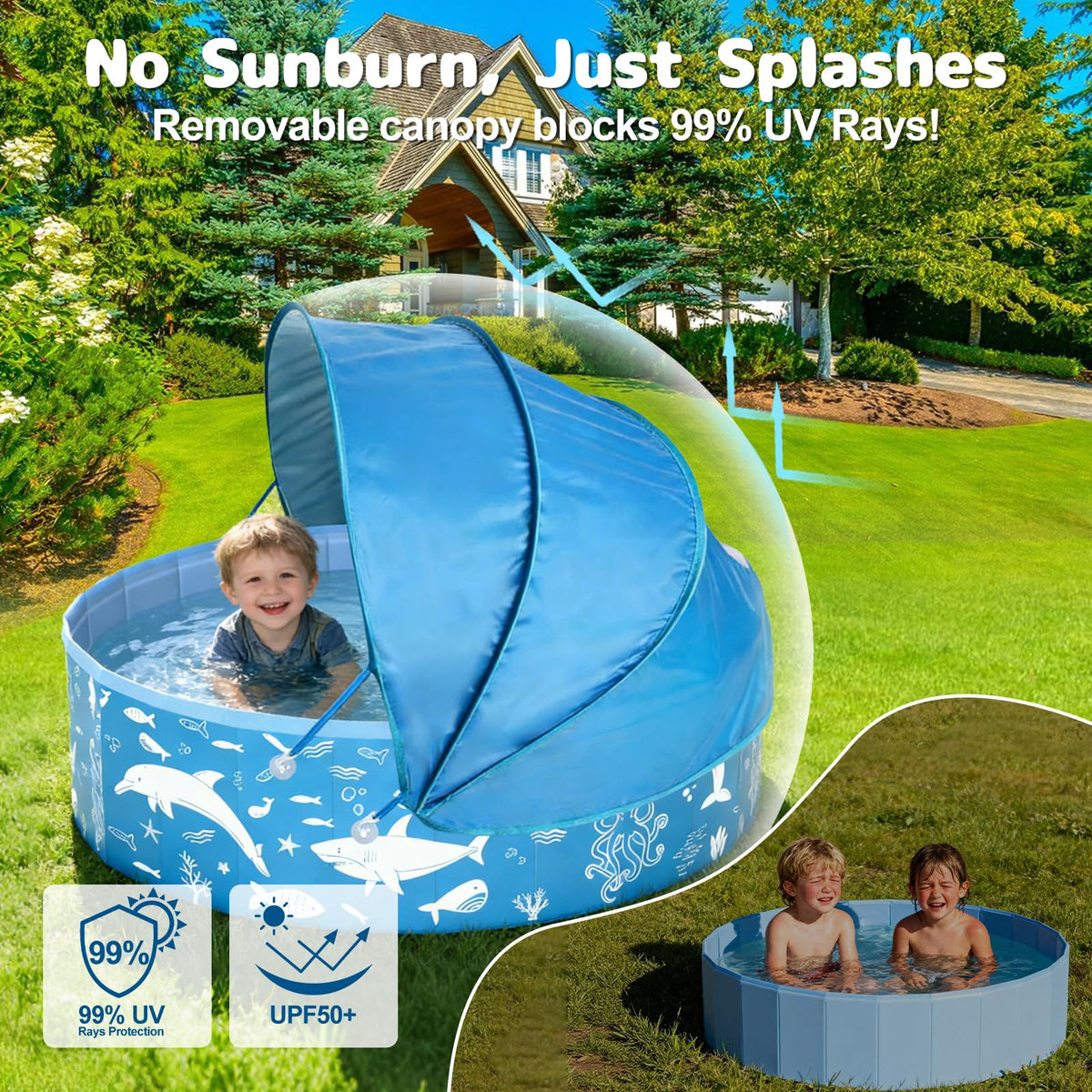 EPN UPF 50+ sun shade baby pool keeps little ones cooler during sunny days.