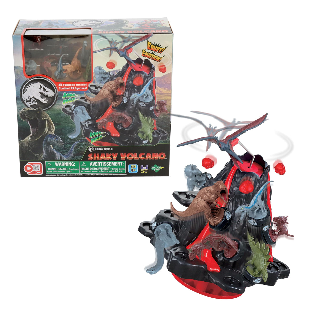 Epoch Games Jurassic World Shaky Volcano: dinosaur figures on the volcano for family play.