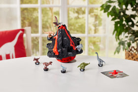 Epoch Games Jurassic World Shaky Volcano: close-up on colorful dinosaur figures.