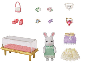 Epoch Sylvanian fashion set close-up showcases shimmering rhinestones and details