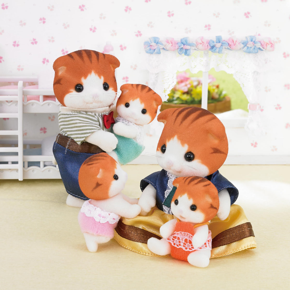 Epoch Sylvanian Maple Cat Family scene for cozy pretend play