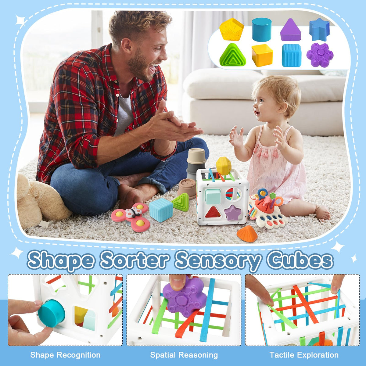 EPOGG stacking blocks support shape recognition and gentle teething-friendly play.