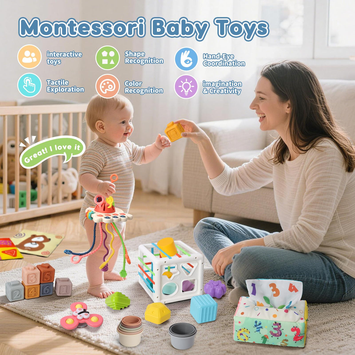 EPOGG stacking cups encourage color and size recognition during play.