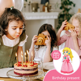 EQUASIS Princess Peach plush toy for bedroom decor and playful moments.