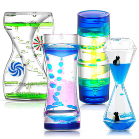 Equsion liquid motion bubbler variety pack with four shapes for desk sensory exploration.