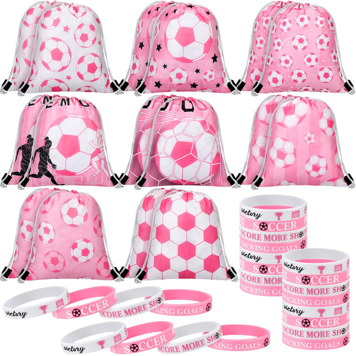 Equsion pink soccer drawstring bags collection for party favors and easy gifting