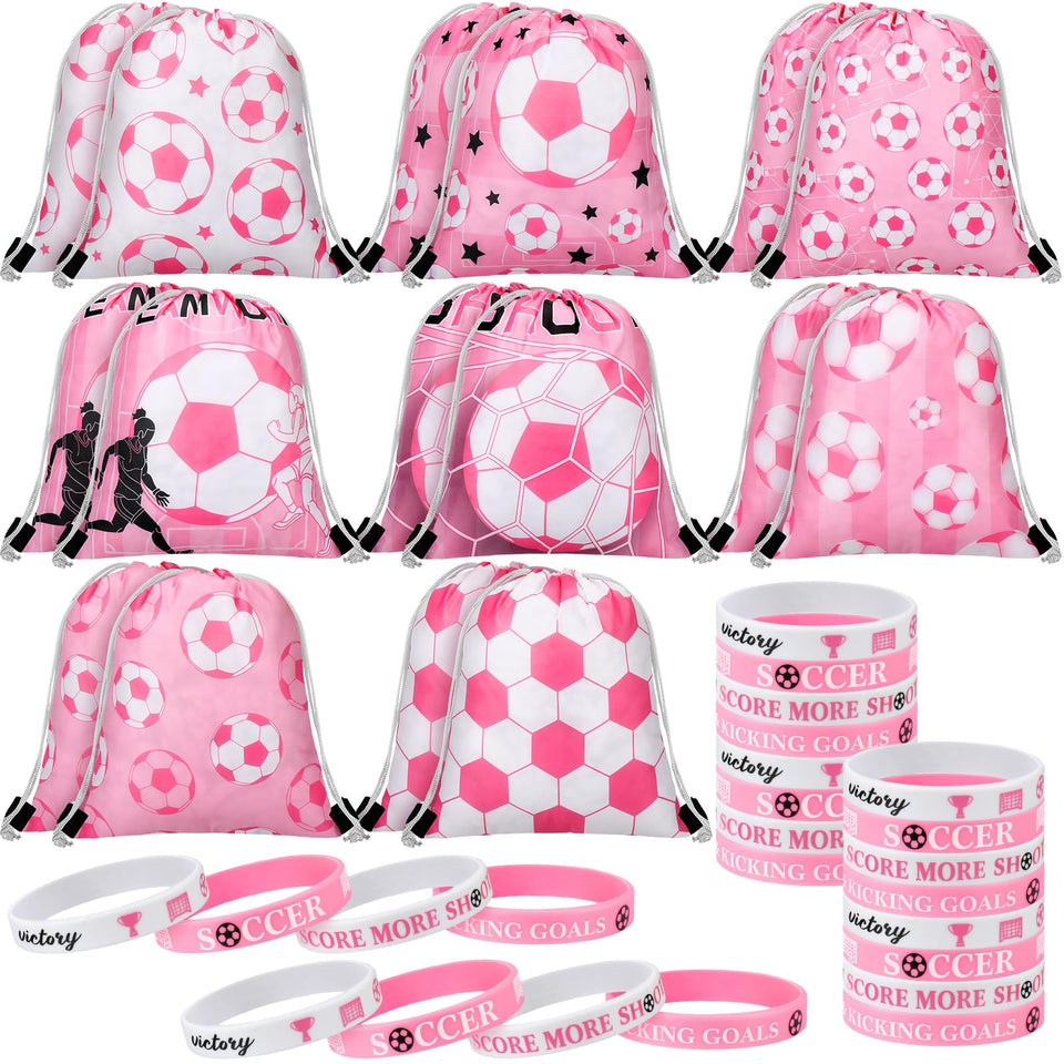 Equsion pink soccer drawstring bags collection for party favors and easy gifting