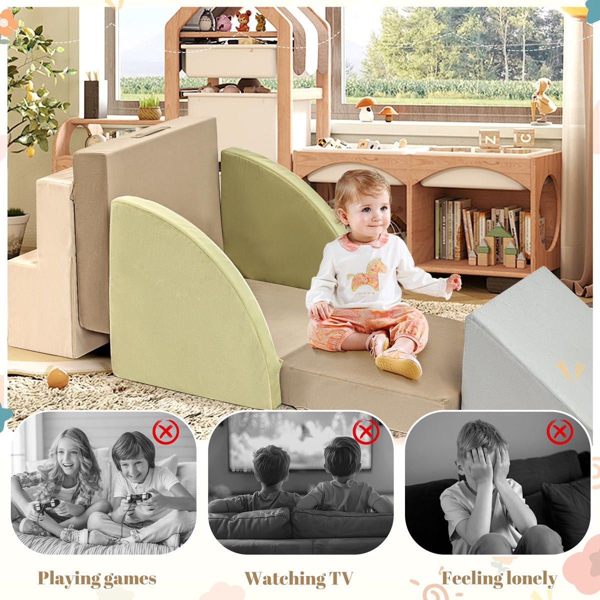 Erament soft fabric and high-density foam: durable cushioning for safe play