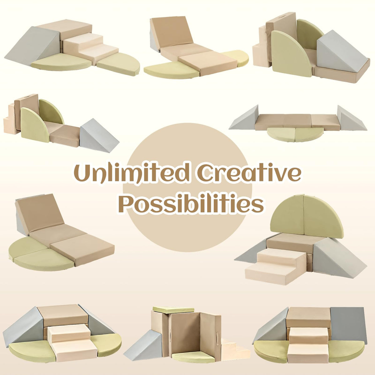 Erament tri-fold mat and semicircles: soft surface for gentle landings