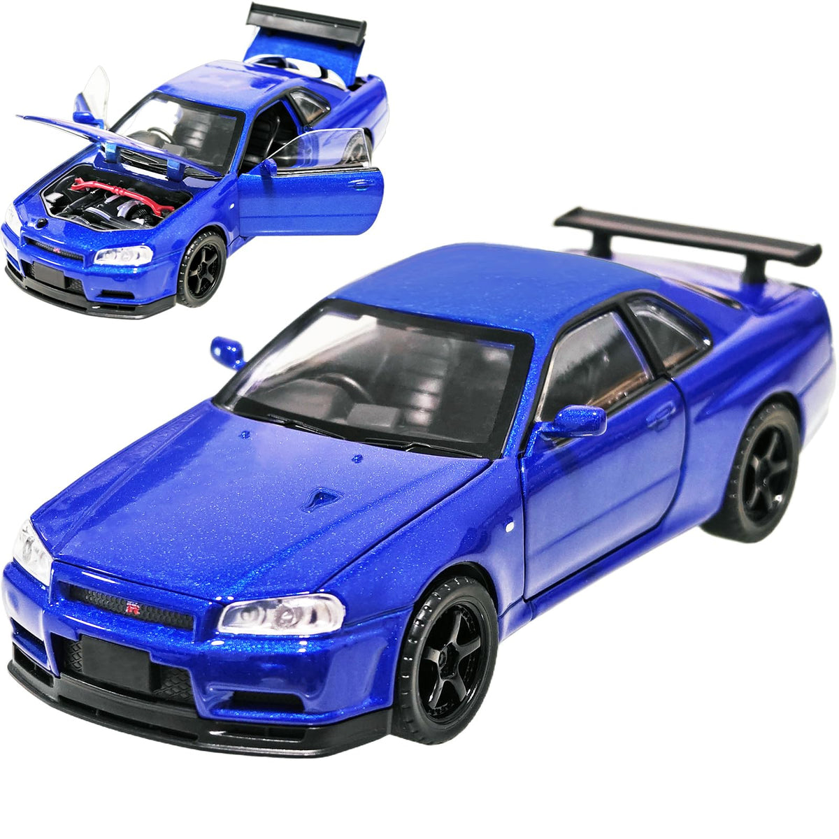 ERBADIHAGO Skyline GTR R34 die-cast blue toy for play and display.
