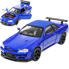 ERBADIHAGO Skyline GTR R34 die-cast blue toy for play and display.