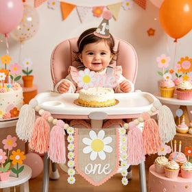 Ereniko fabric tassel garland adds texture and color to any birthday backdrop.