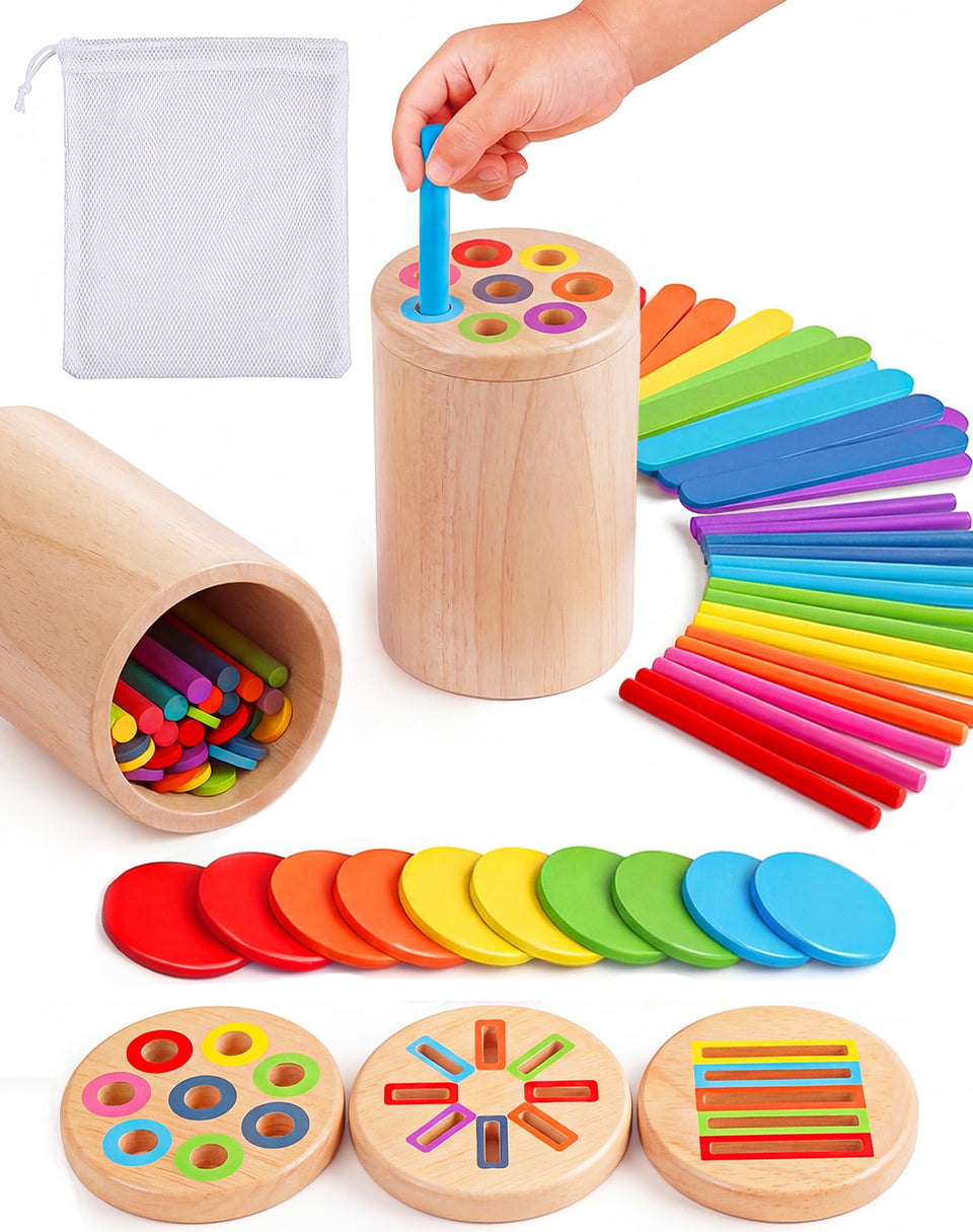 ErieCrest wooden Montessori color sticks support color recognition and fine motor skills.