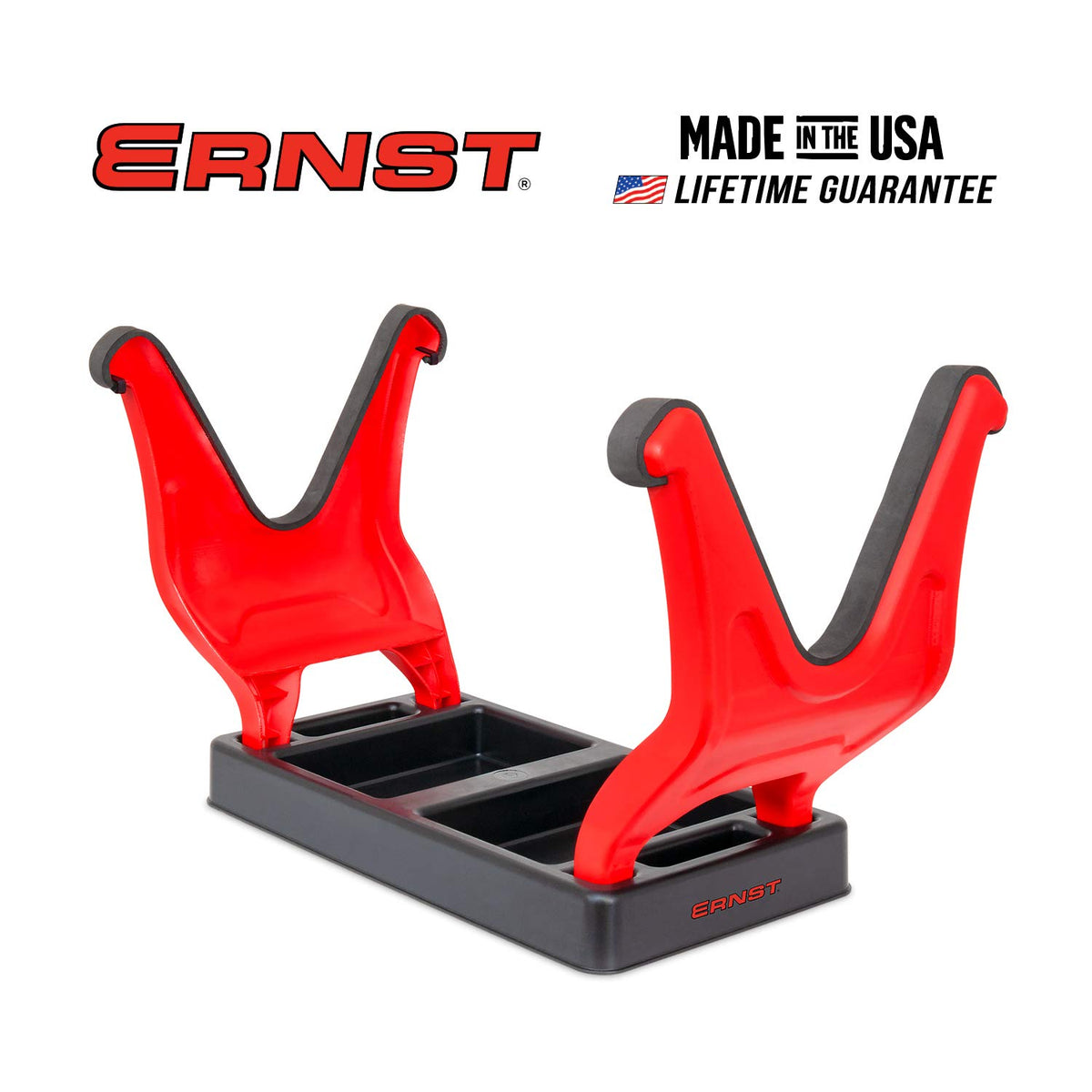 Ernst MEGA Stand securely accommodates swept-wing RC models during storage.