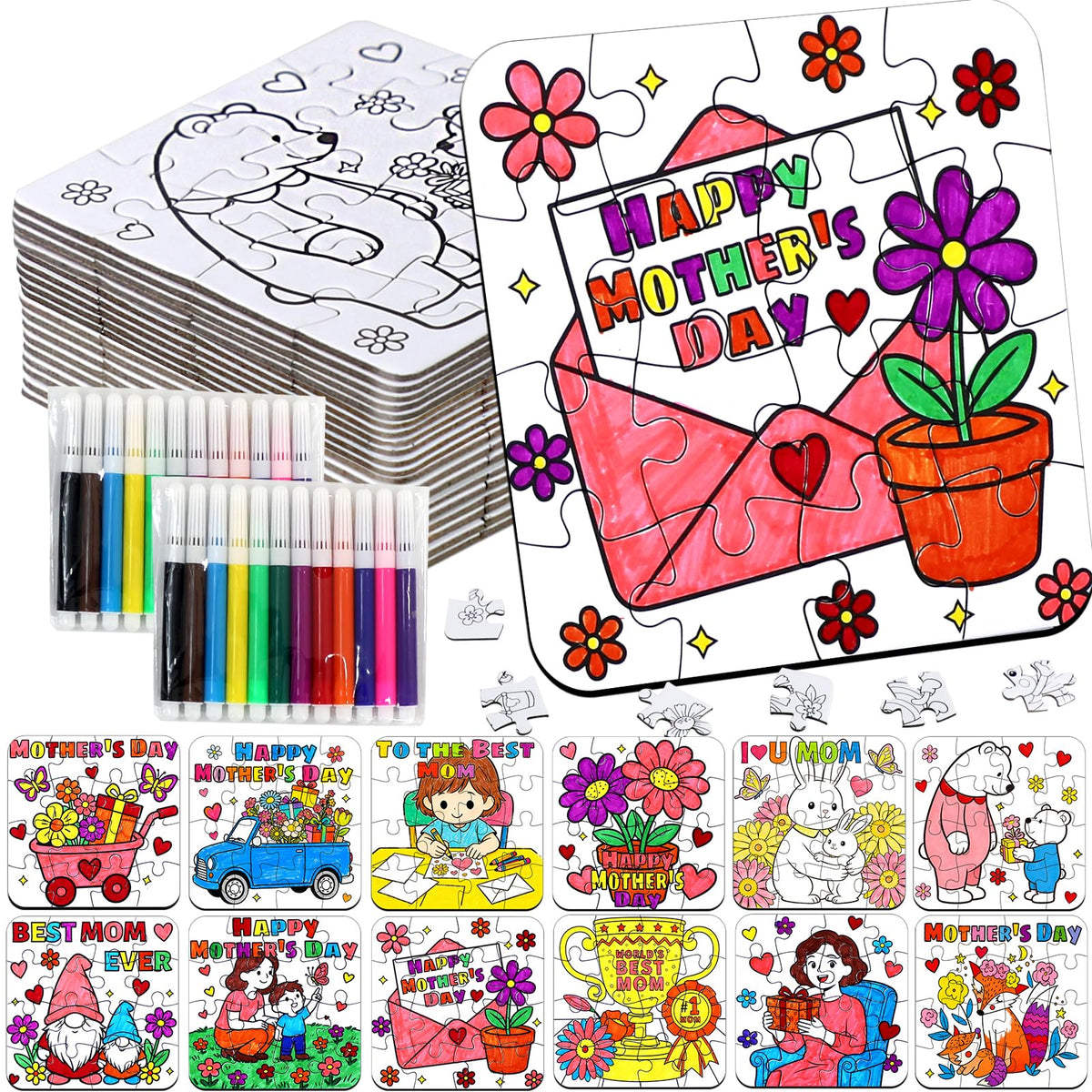 ERTIUANIO Mothers Day puzzle with flowers for classroom coloring fun
