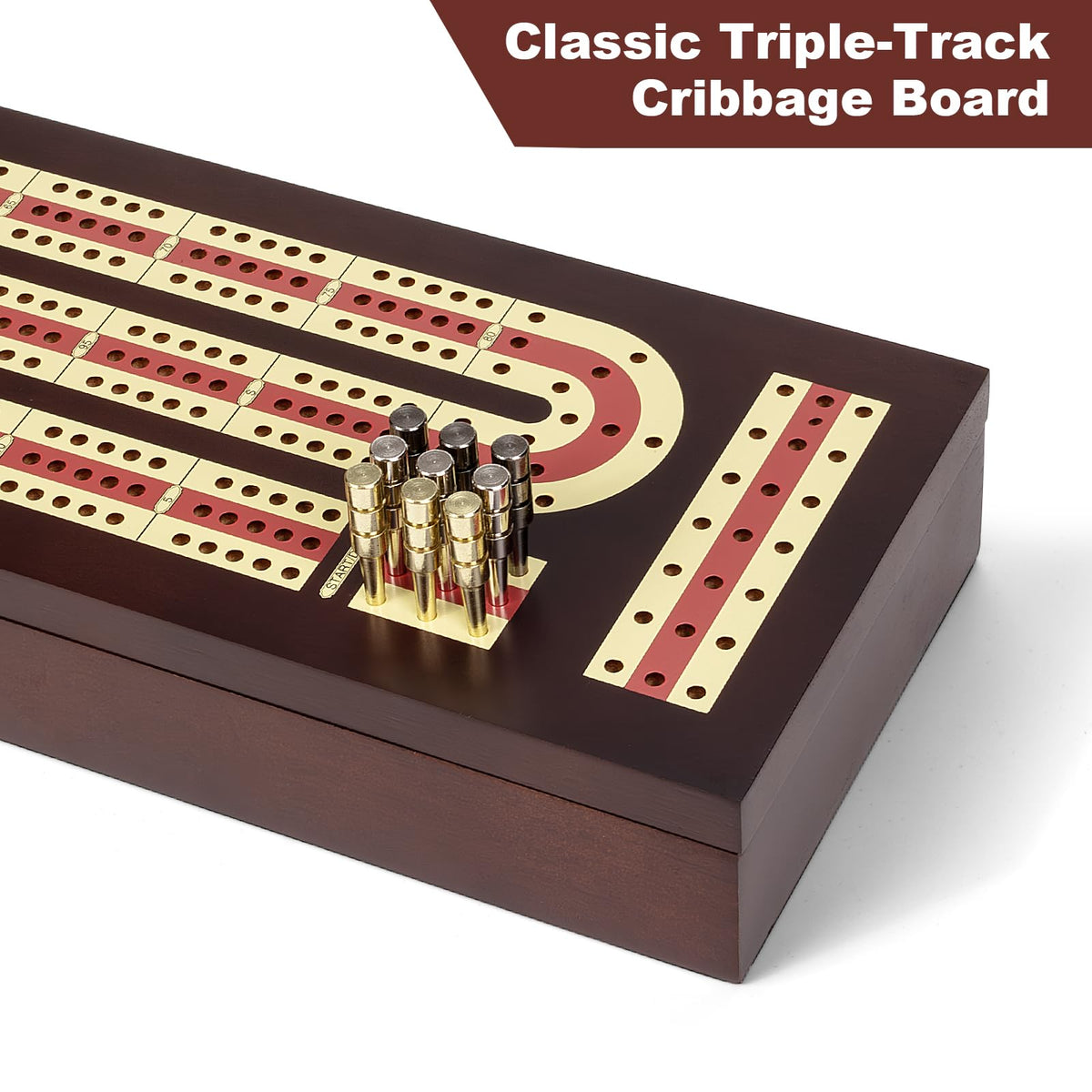 ESENHARBER cribbage board continuous 3-track layout for competitive play.