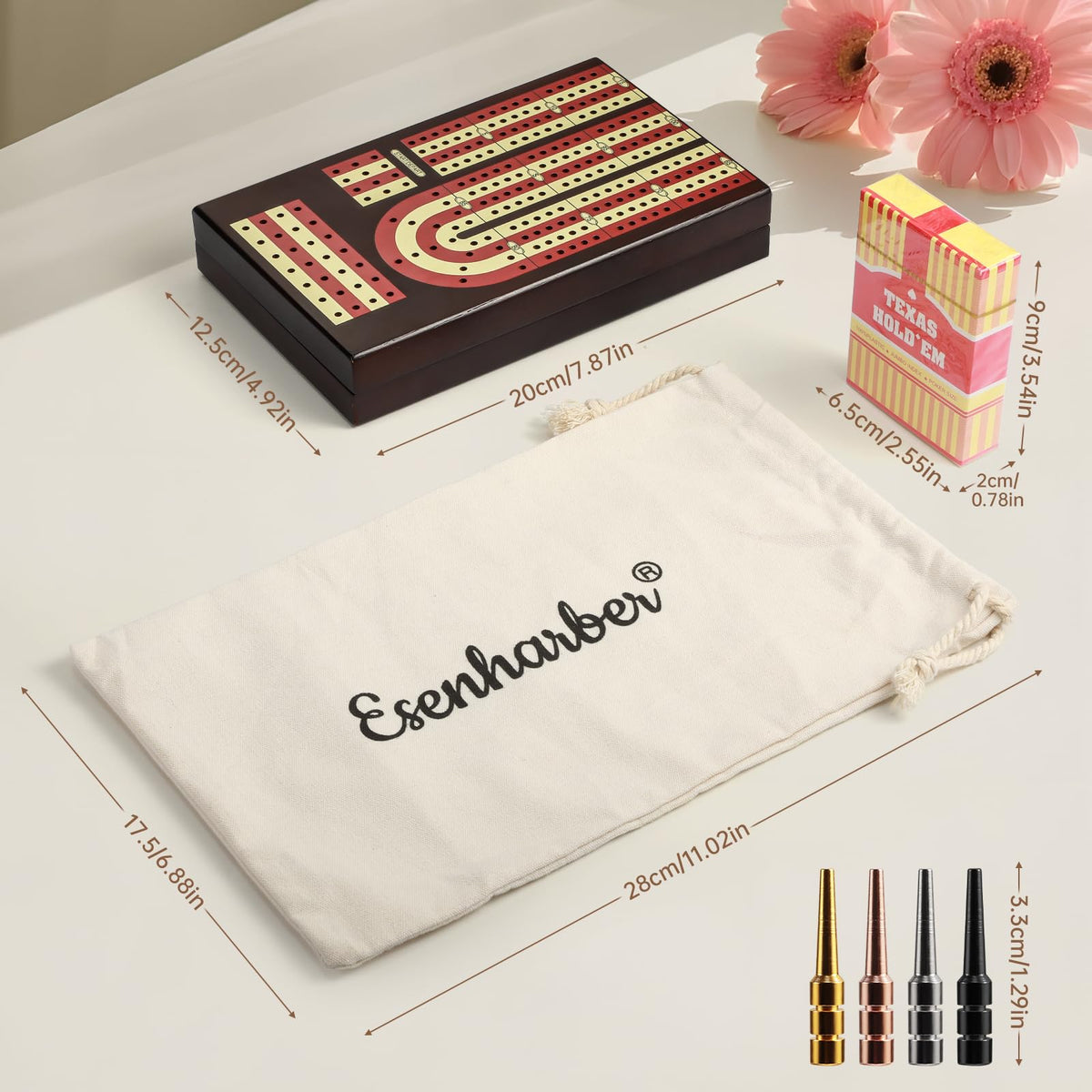 ESENHARBER cribbage board with magnetic closure for secure transport