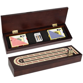 ESENHARBER cribbage board with magnetic lock secures contents for travel.