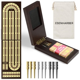 ESENHARBER foldable cribbage board with magnetic closure for secure travel and compact storage.