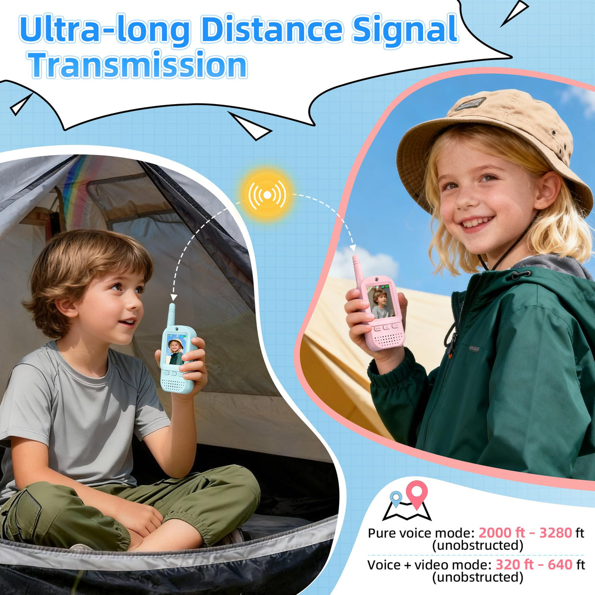 ESIYTGOP camera view on kid walkie talkies highlighting photo/video capture