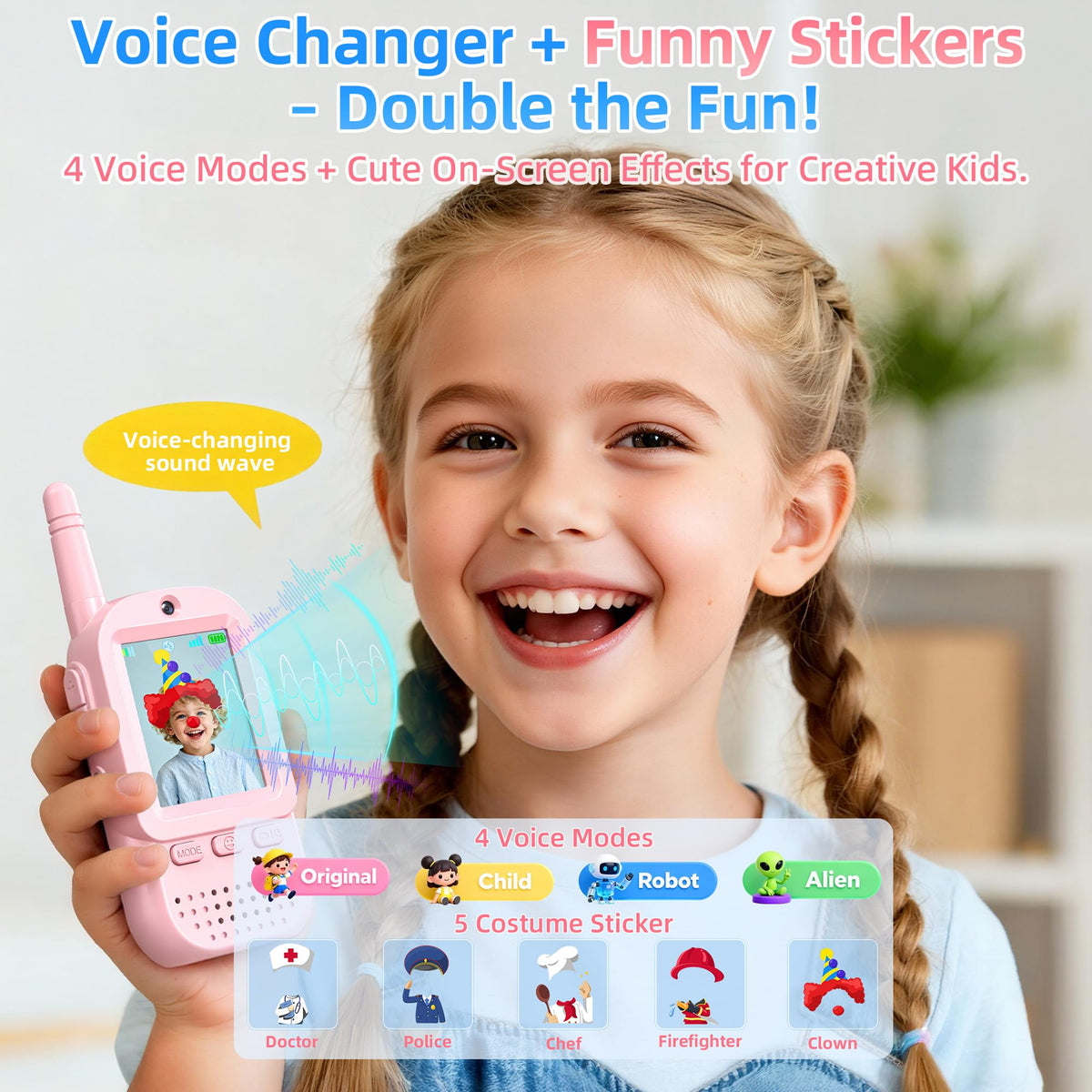 ESIYTGOP kid using video walkie talkies for real-time chats during playtime