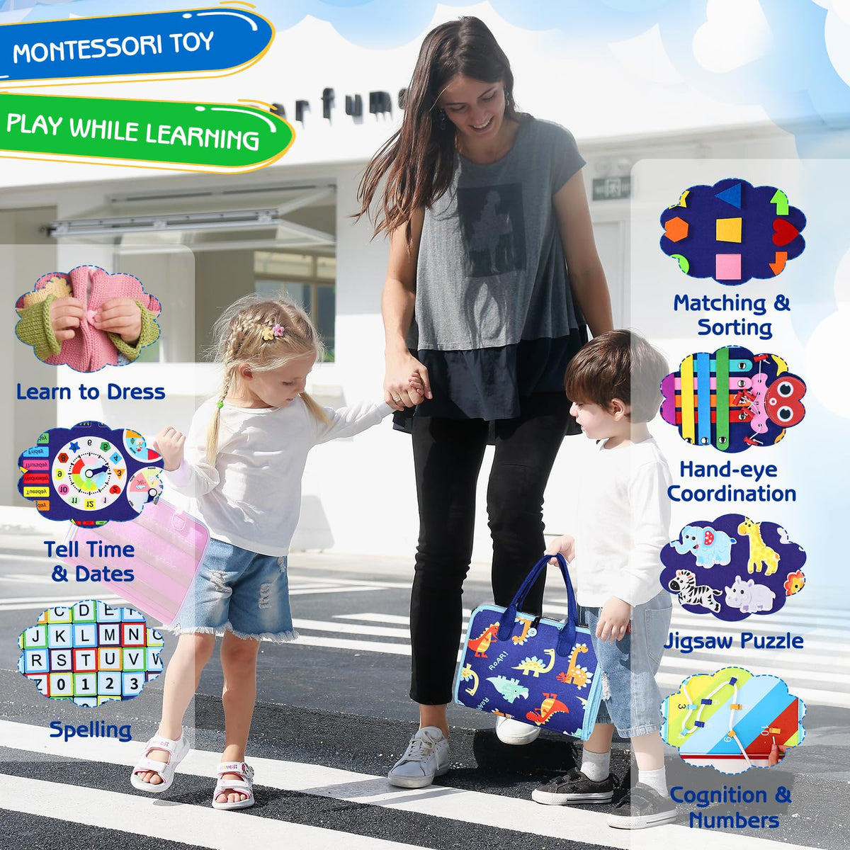 Esjay Busy Board letter threading page helps spelling and awareness.