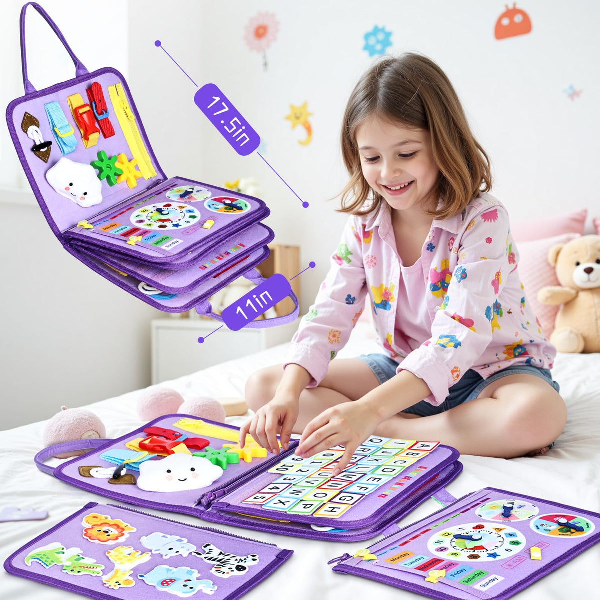 Esjay Busy Board shapes and threading page encourages matching skills.