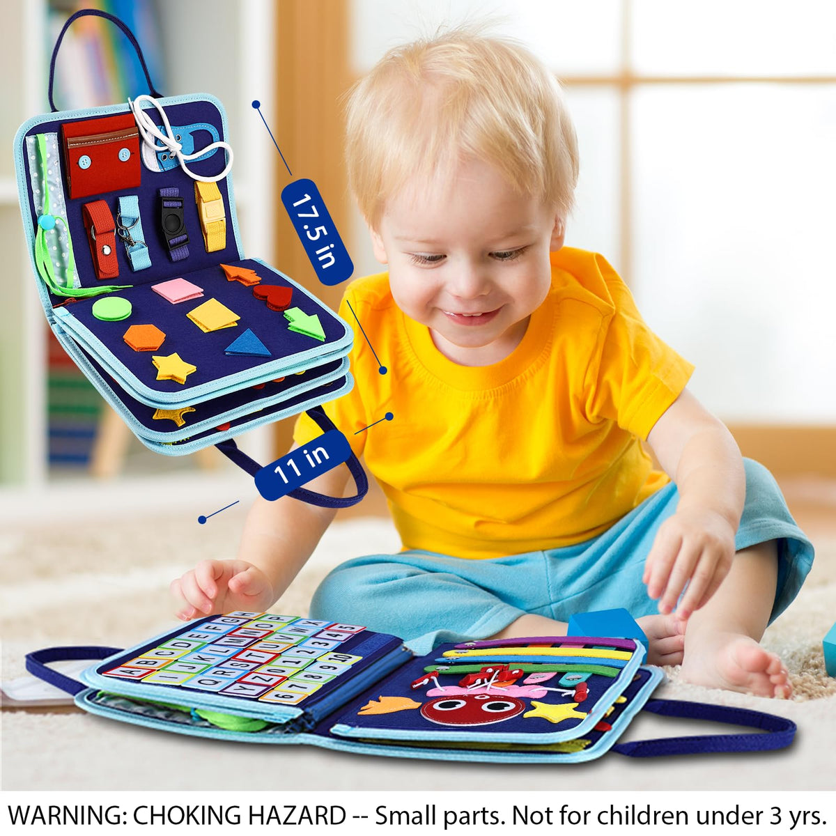 Esjay Busy Board shapes and puzzle page boosts recognition and imagination.