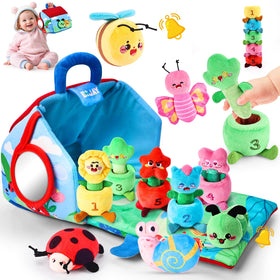 Esjay Montessori garden bugs playset with soft plush figures for sensory exploration