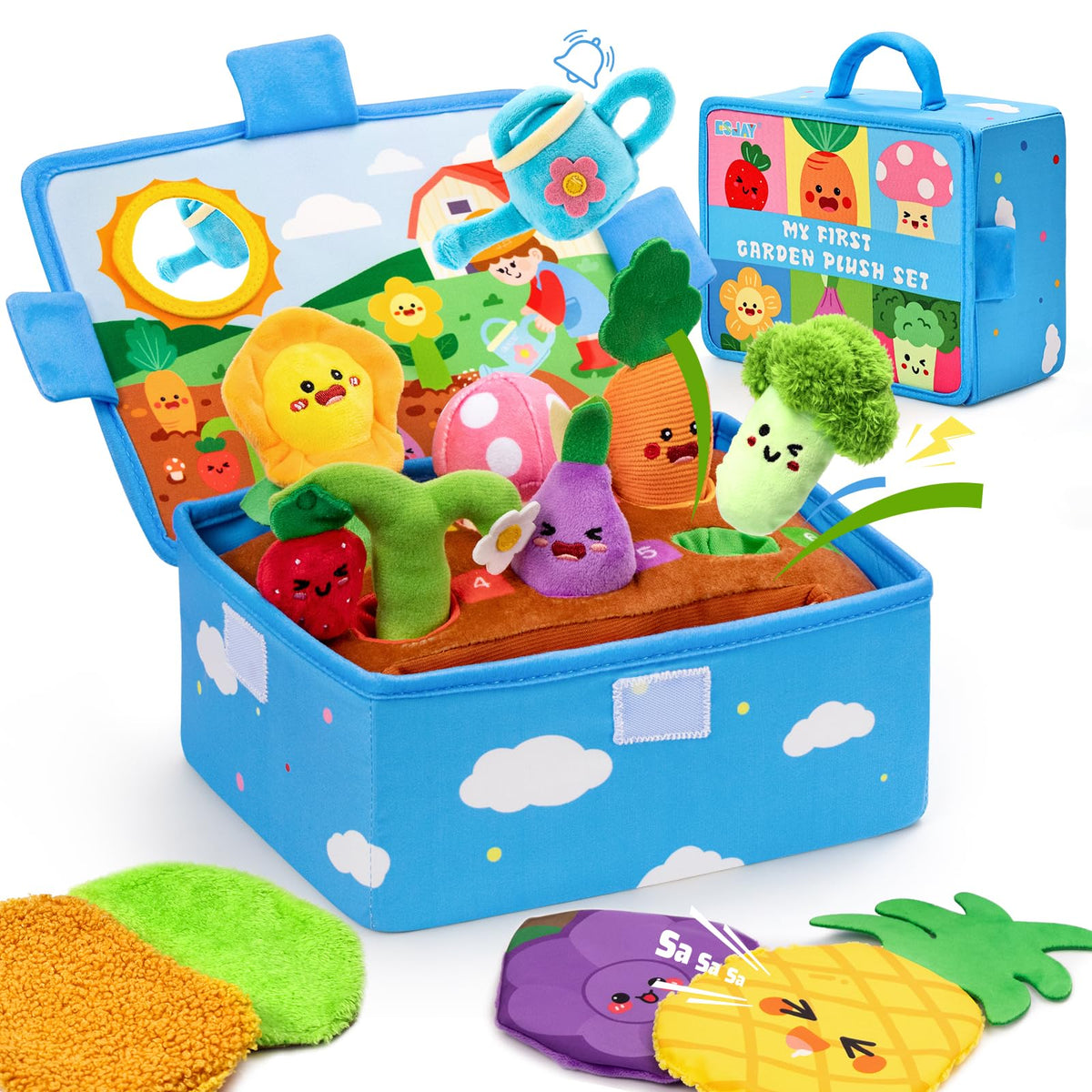 Esjay Montessori garden vegetable plush set for early pretend play and color learning