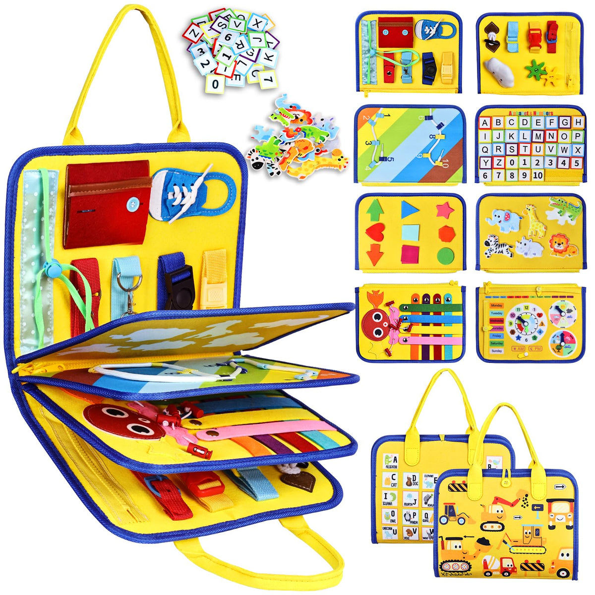 Esjay toddler busy board 8-page setup boosts fine motor skills through varied activities