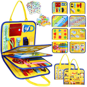 Esjay toddler busy board 8-page setup boosts fine motor skills through varied activities