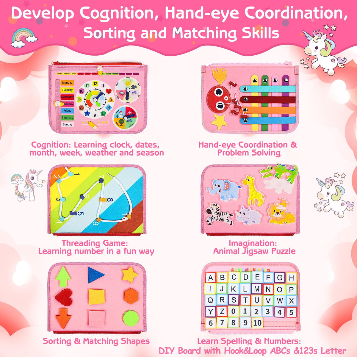 Esjay Busy Board belt and button area builds finger dexterity for dressing tasks