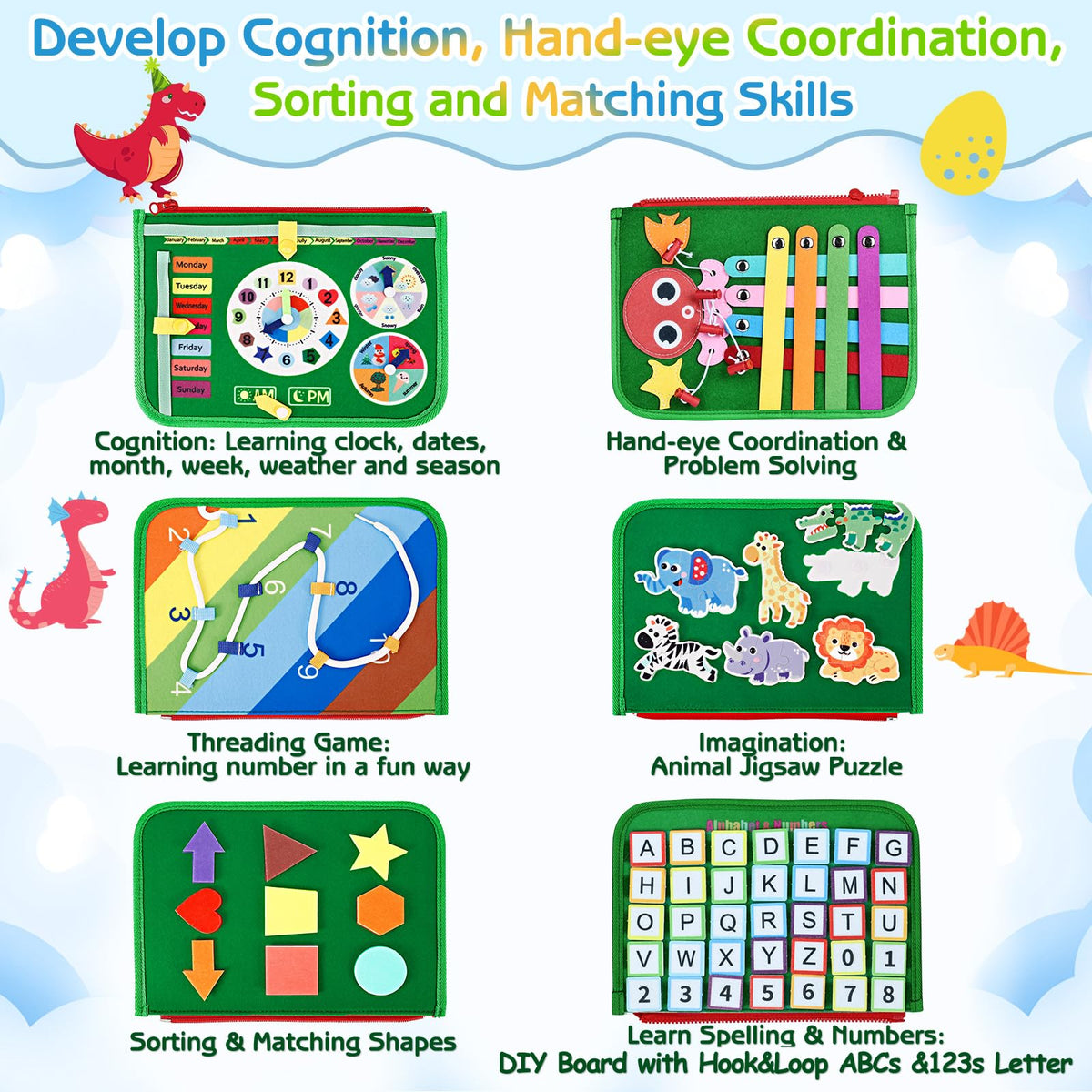 Esjay Busy Board clock and calendar page supports early cognition.