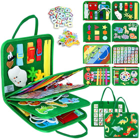 Esjay Busy Board with Dino Pages boosts tactile exploration for toddlers.