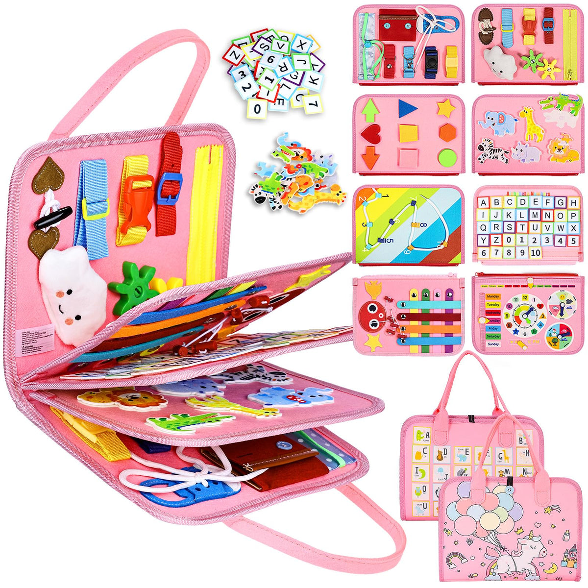 Esjay Toddler Busy Board zipper section helps develop fine motor skills during play