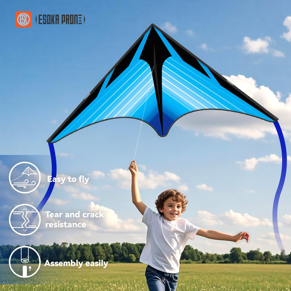 ESOKA PRON delta kite with fiberglass rods offers durable performance.
