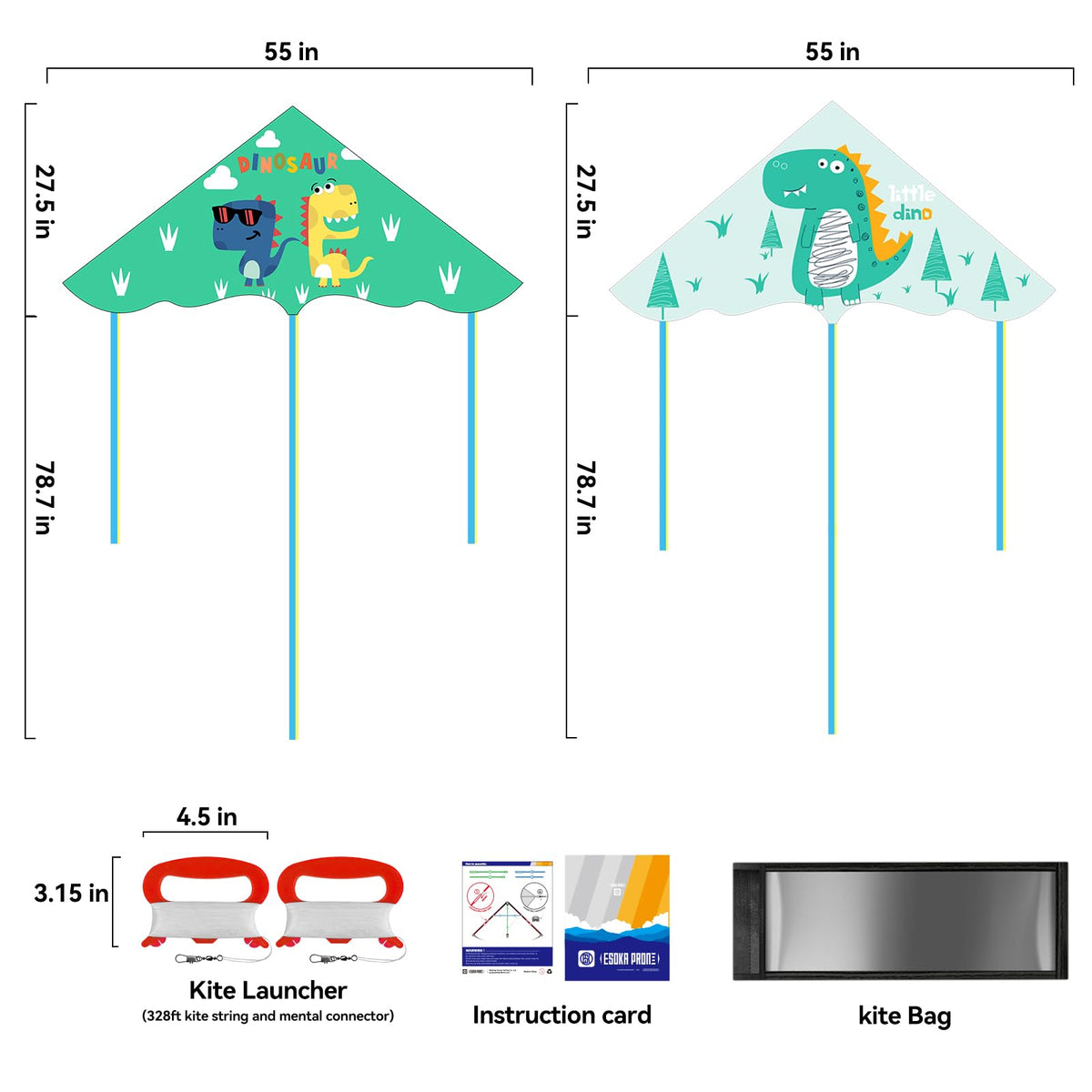 ESOKA PRON dinosaur kite set ideal for beach and park outings with easy handling