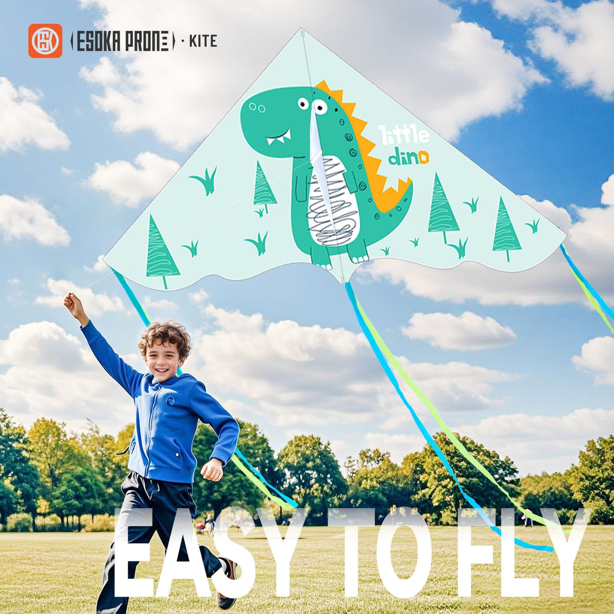 ESOKA PRON dinosaur kite set features vibrant prints that pop against the sky