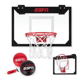 ESPN mini basketball hoop over the door with shatter-proof backboard for instant indoor play