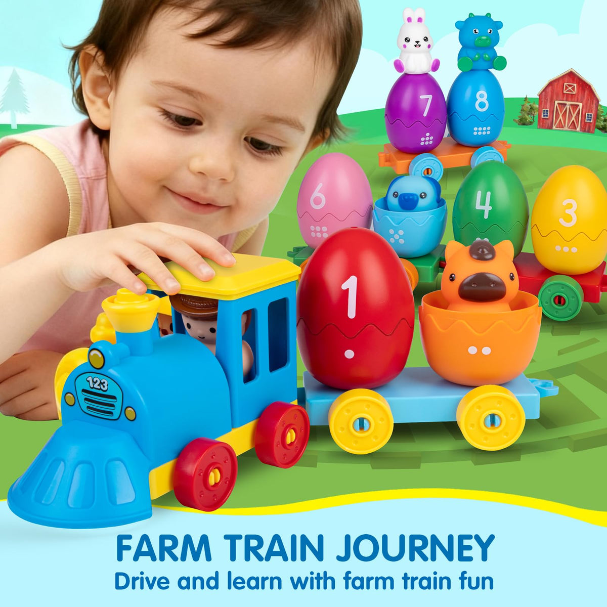 Espray colorful eggs with numbers and dots support early numeracy and color matching.