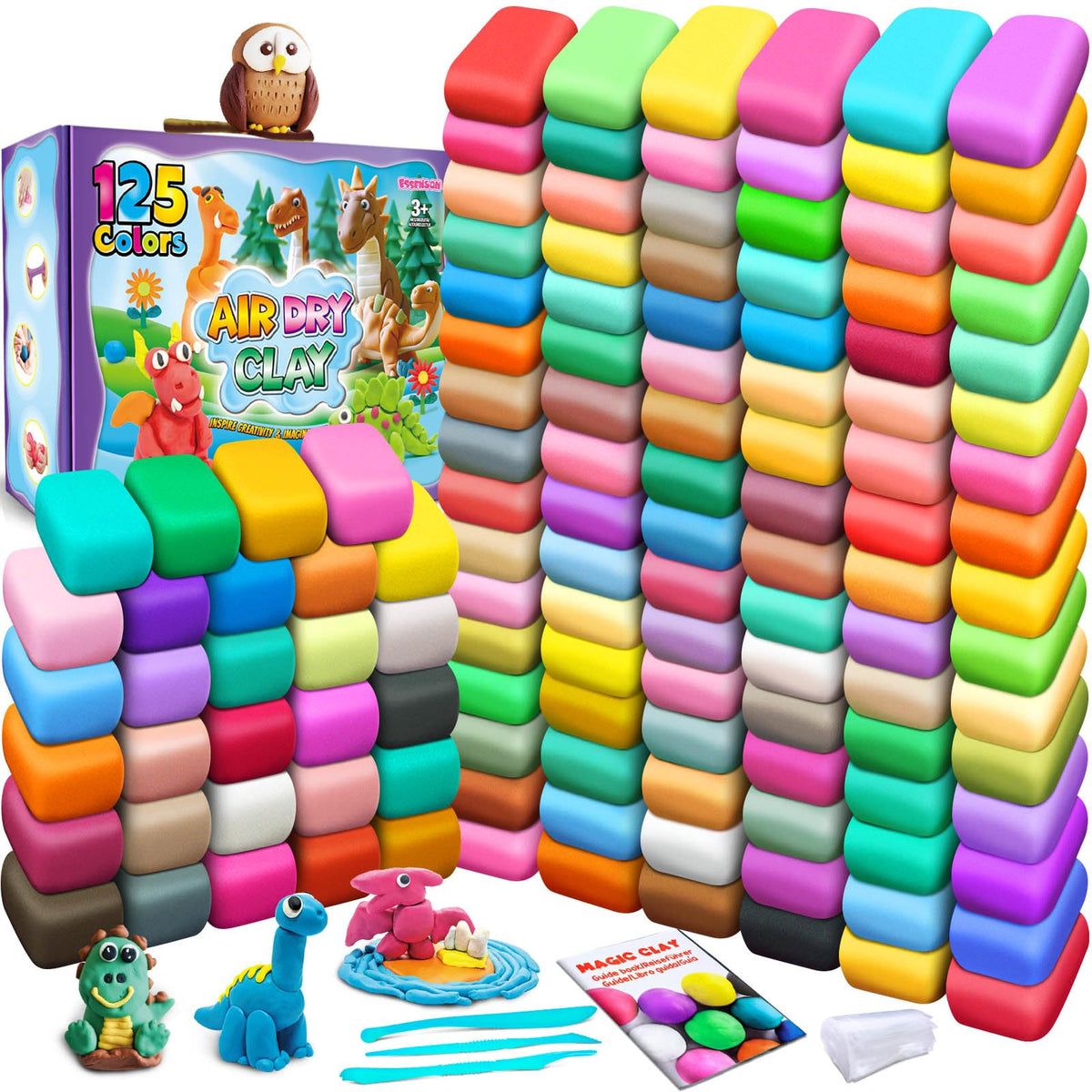 ESSENSON air dry clay 125 colors kit closeup, vibrant hues for kids' creative projects