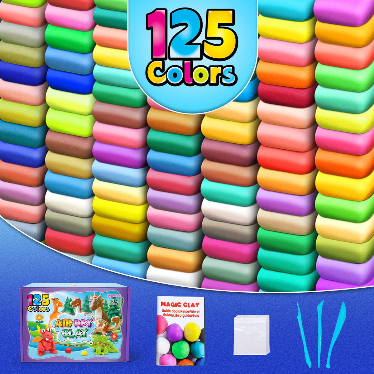 ESSENSON air dry clay 125 colors pack shot, easy color blending for kids' crafts