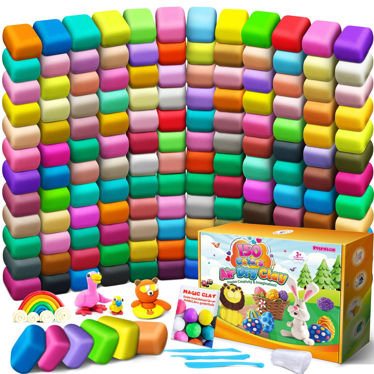 ESSENSON air-dry clay kit with 150 colors for vibrant kid-friendly art projects.