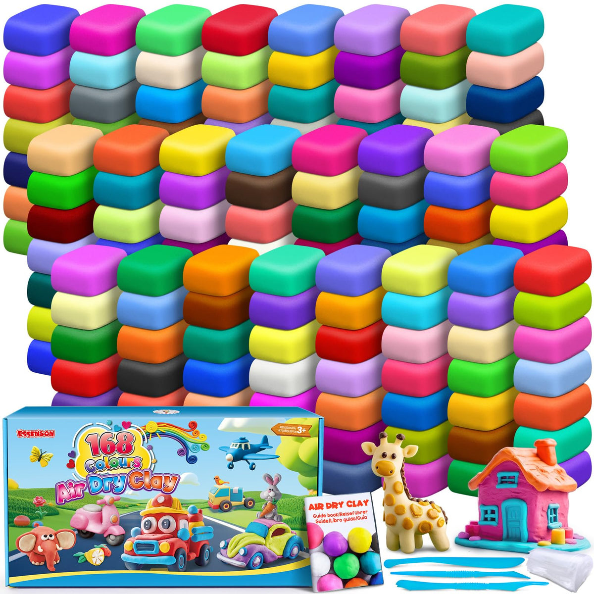 Essenson air-dry clay 168-color palette enables vibrant kid-friendly creations.